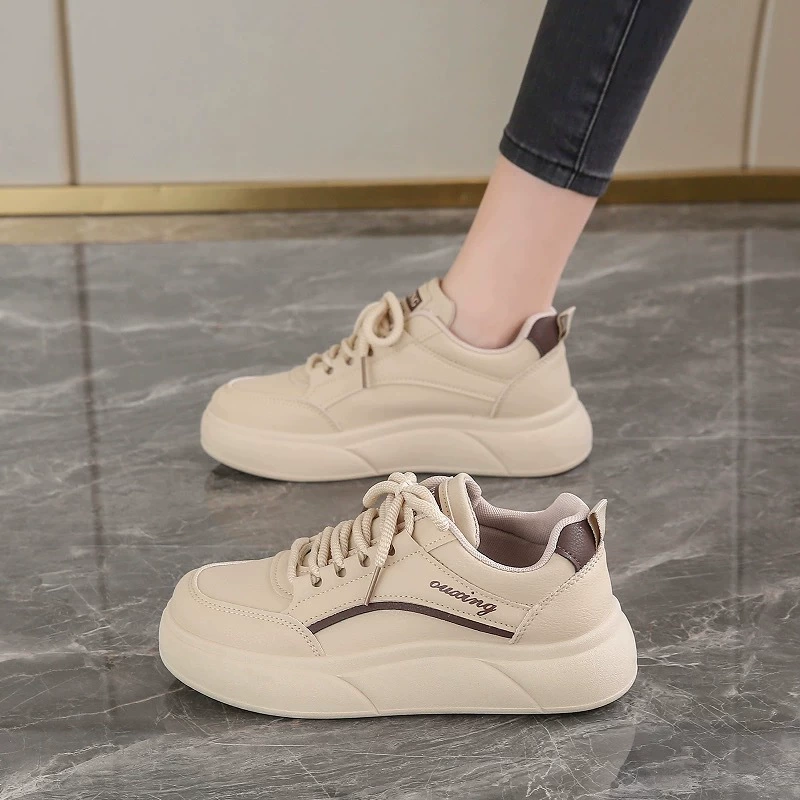 Women's Spring 2025 White Shoes, Korean Style Thick Sole Casual Sneakers