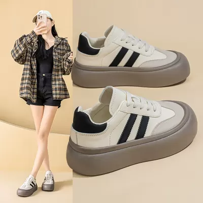 Women's Spring 2025 German Trainer White Shoes, Korean Style Thick Sole Casual Sneakers · YANYAN China shoe factory