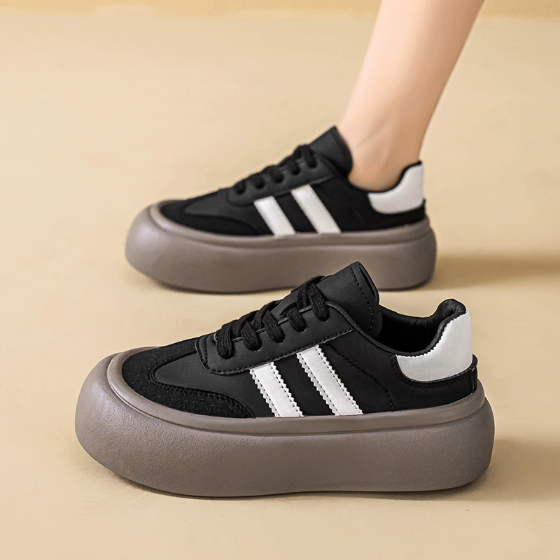 Women's Spring German Trainer White Shoes, Korean Style Thick Sole Casual Dad Sneakers