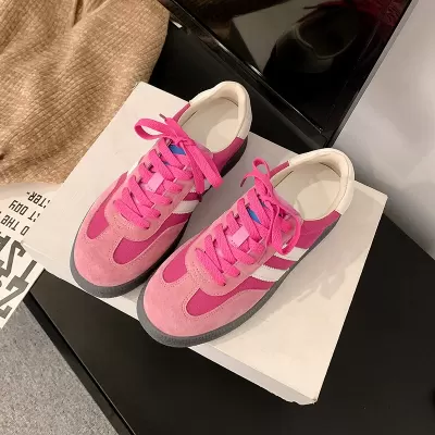 Strawberry Bear German Trainers Pink Leather Flat Retro Sneakers