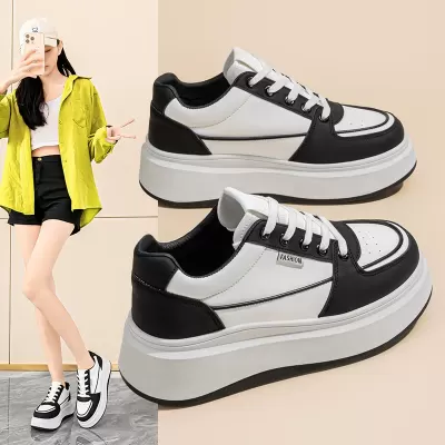 Women's Spring 2025 Breathable White Shoes, Korean Style Thick Sole Casual Sneakers · YANYAN China shoe factory