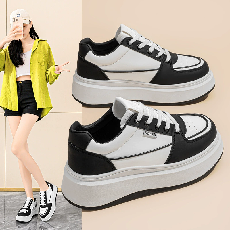 Women's Spring 2025 Breathable White Shoes, Korean Style Thick Sole Casual Sneakers