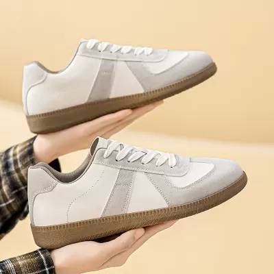 Women's Spring Summer German Trainer White Shoes, Korean Style Flat Sole Casual Sneakers D02
