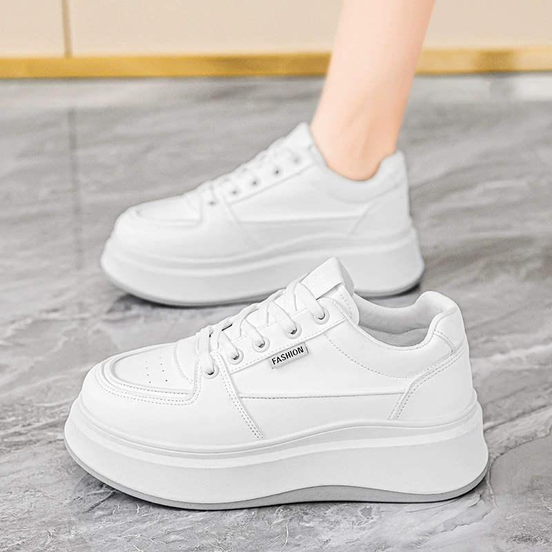 Women's Spring Breathable White Shoes, Korean Style Thick Sole Casual Sneakers