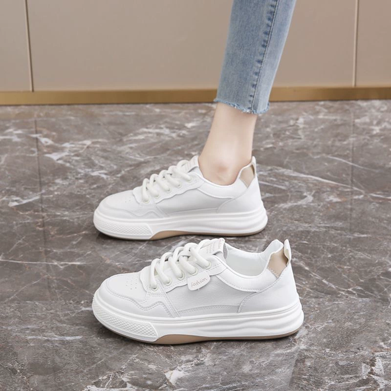 2025 Spring Breathable White Sneakers for Women Korean Thick Sole Casual Board Shoes