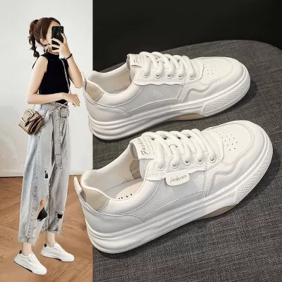 Spring Women's Breathable White Sneakers Korean Thick Sole Casual Board Shoes · YANYAN China shoe factory