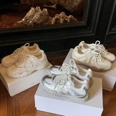 2026 Spring Leather German Trainers Crescent Sole Height Increasing Sneakers