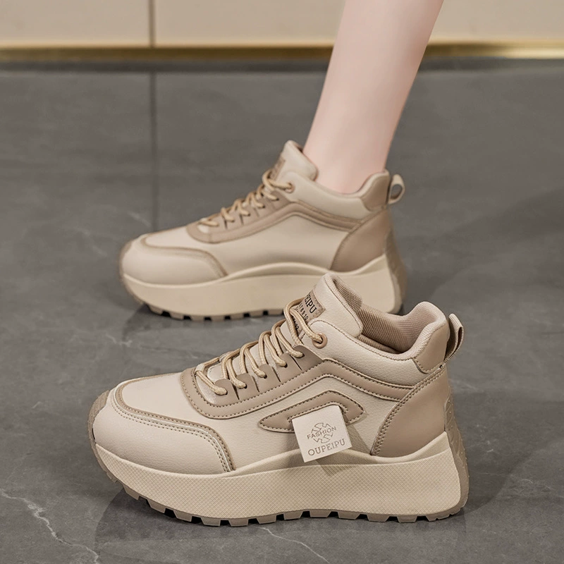 2025 Spring Women's High Top Breathable Sneakers Korean Thick Sole Casual Dad Shoes
