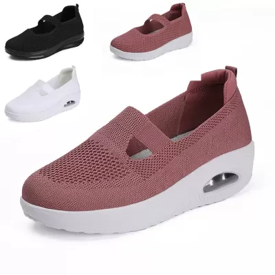 2025 New Knit Mesh Breathable Women Casual Shoes Wedge Heel Cushion Platform Shoes Slip On