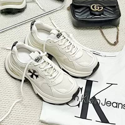Spring New Cross Flower Height 7.5cm Dad Shoes Women 2025 New Thick Sole Breathable Casual Sports Shoes · YANYAN China shoe factory