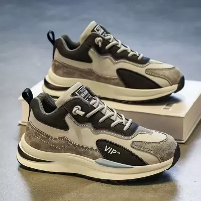 2026 New Spring Men's Leather Running Shoes, Thick Sole Dad Sneakers · YANYAN China shoe factory