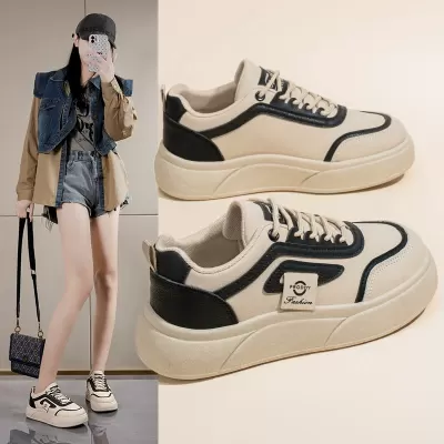 2025 Spring Women's Breathable White Sneakers Korean Thick Sole Casual Board Shoes · YANYAN China shoe factory