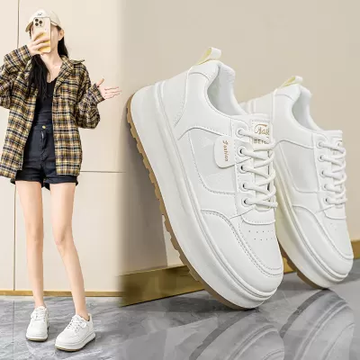2025 Spring Women's Breathable White Sneakers Korean Thick Sole Heightening Casual Board Shoes · YANYAN China shoe factory