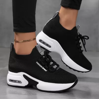 Knit Sports Shoes 2025 Summer Women Height Increasing Mesh White Casual Sneakers Fashion