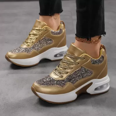 Spring New Height Increasing Women Shoes Mesh Breathable Cushion Thick Sole Casual Lightweight Sneakers · YANYAN China shoe factory
