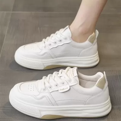2025 Spring Women's Breathable White Sneakers Korean Thick Sole Casual Board Shoes · YANYAN China shoe factory