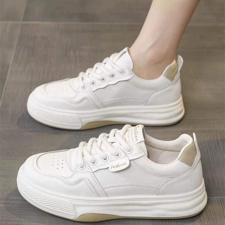 2025 Spring Women's Breathable White Sneakers Korean Thick Sole Casual Board Shoes
