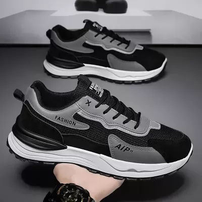 2026 New Spring Men's Mesh Breathable Dad Shoes, Thick Sole Work Sneakers · YANYAN China shoe factory