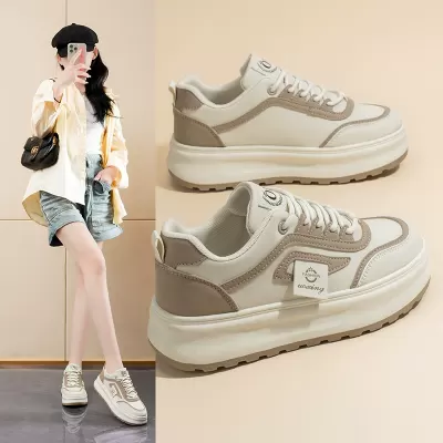 2025 Spring Women's Breathable White Sneakers Korean Thick Sole Casual Board Shoes · YANYAN China shoe factory