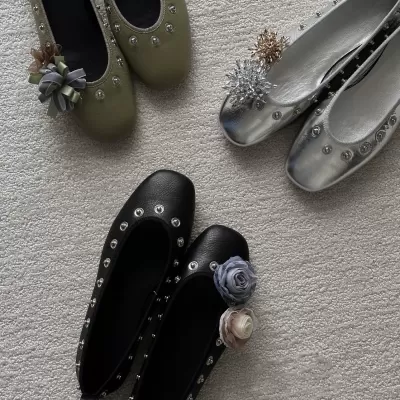 New Niche Design Round Toe Rivet Shallow Single Shoes Women 2025 Spring Summer New Casual Flat Ballet Shoes