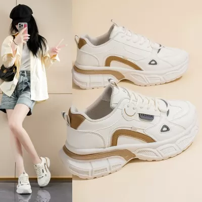 2025 Spring Women's Breathable White Sneakers Korean Thick Sole Heightening Casual Dad Shoes · YANYAN China shoe factory