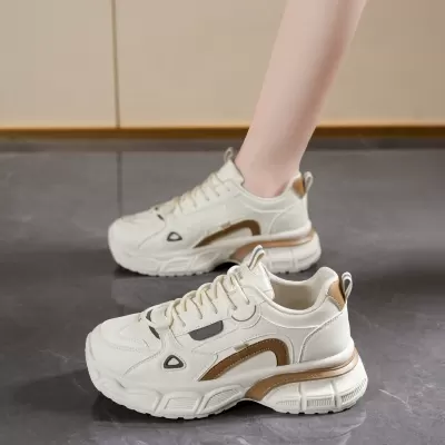 Spring Women's Breathable White Sneakers Korean Thick Sole Heightening Casual Dad Shoes · YANYAN China shoe factory