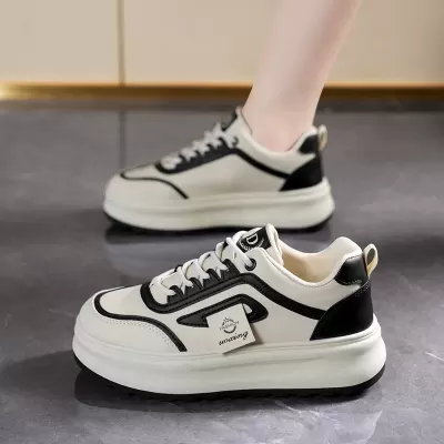 2025 Spring Women's Breathable White Sneakers Korean Thick Sole Casual Board Shoes · YANYAN China shoe factory