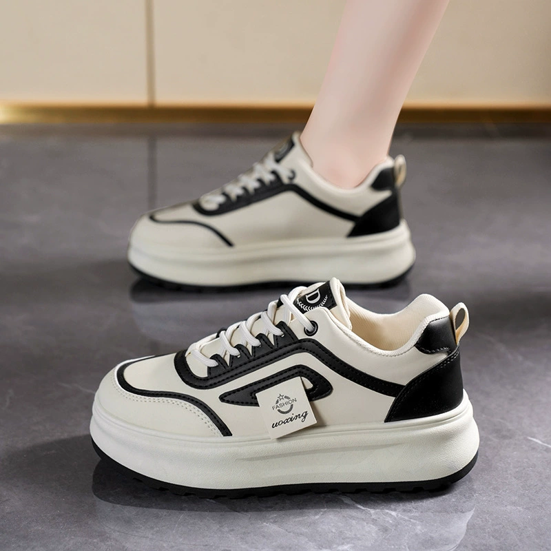 2025 Spring Women's Breathable White Sneakers Korean Thick Sole Casual Board Shoes