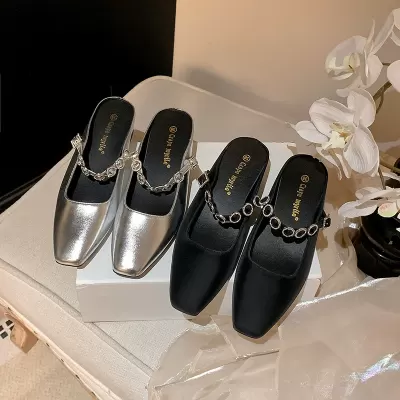 New Summer 4cm Platform French Square Toe Strap Mule Slippers for Women