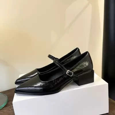 2025 Spring Pointed Toe Mary Jane Shoes for Women, Chunky Heel Black Wholesale · YANYAN China shoe factory