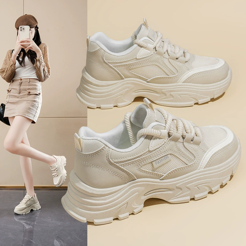 2025 Spring Women's Breathable Mesh Sneakers Korean Thick Sole Casual Dad Shoes
