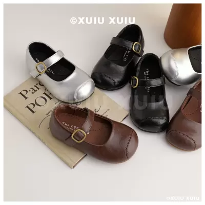 XSHX Barn Style London Kids Leather Shoes Hook and Loop Retro Wide Toe Spring Autumn
