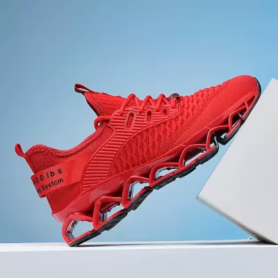 Men's Spring Knit Blade Red Running Shoes Casual Breathable Fashion Wholesale