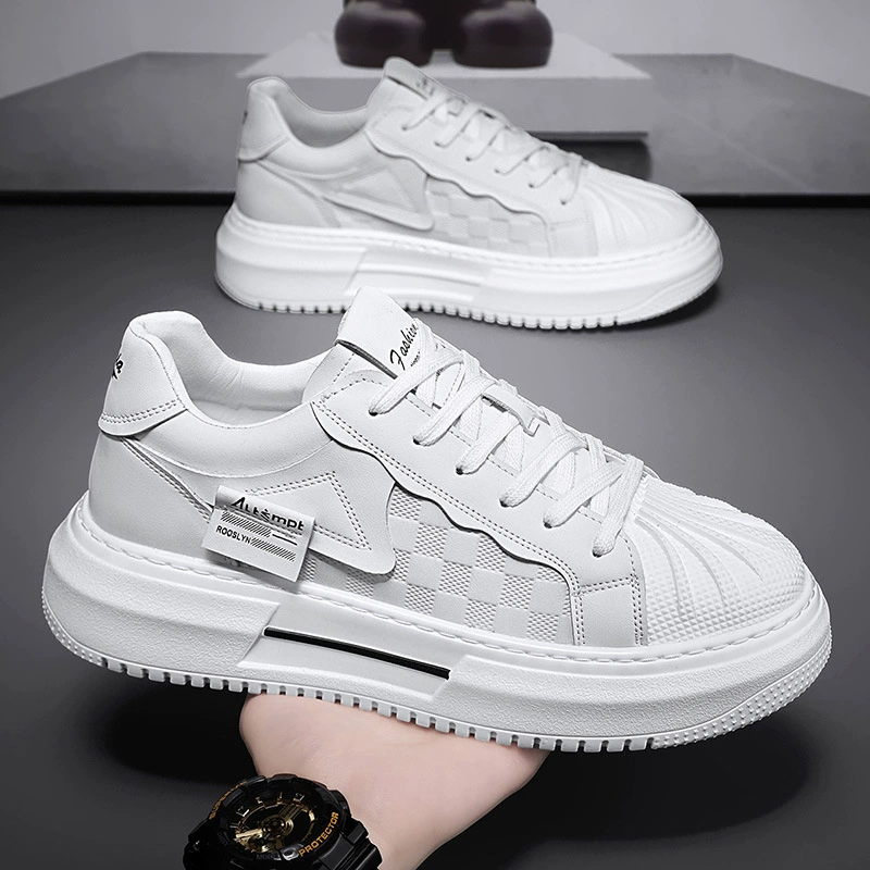 Winter New Men's Shell Toe White Shoes, Thick Sole Casual Sneakers