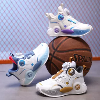 2025 New Boys Mesh Basketball Shoes No-Tie Rotating Buckle Running Shoes · YANYAN China shoe factory