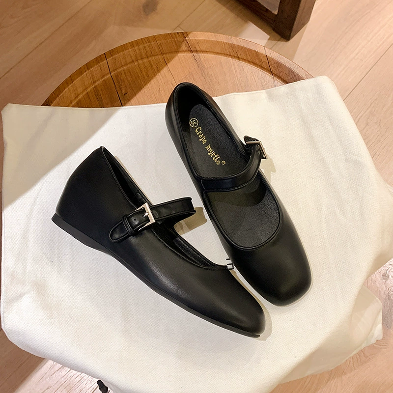 5cm Platform Ballet Flats for Women, Square Toe Strap Vintage Mary Jane Summer