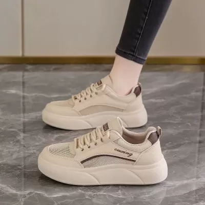 Summer Women's Breathable Mesh Sneakers Korean Thick Sole Casual Board White Shoes · YANYAN China shoe factory