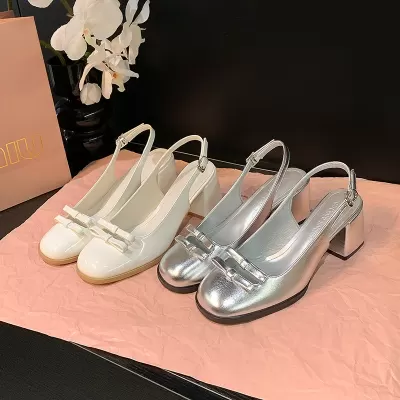 Summer Closed Toe Sandals for Women, Silver Double Bow Mary Jane Open Back