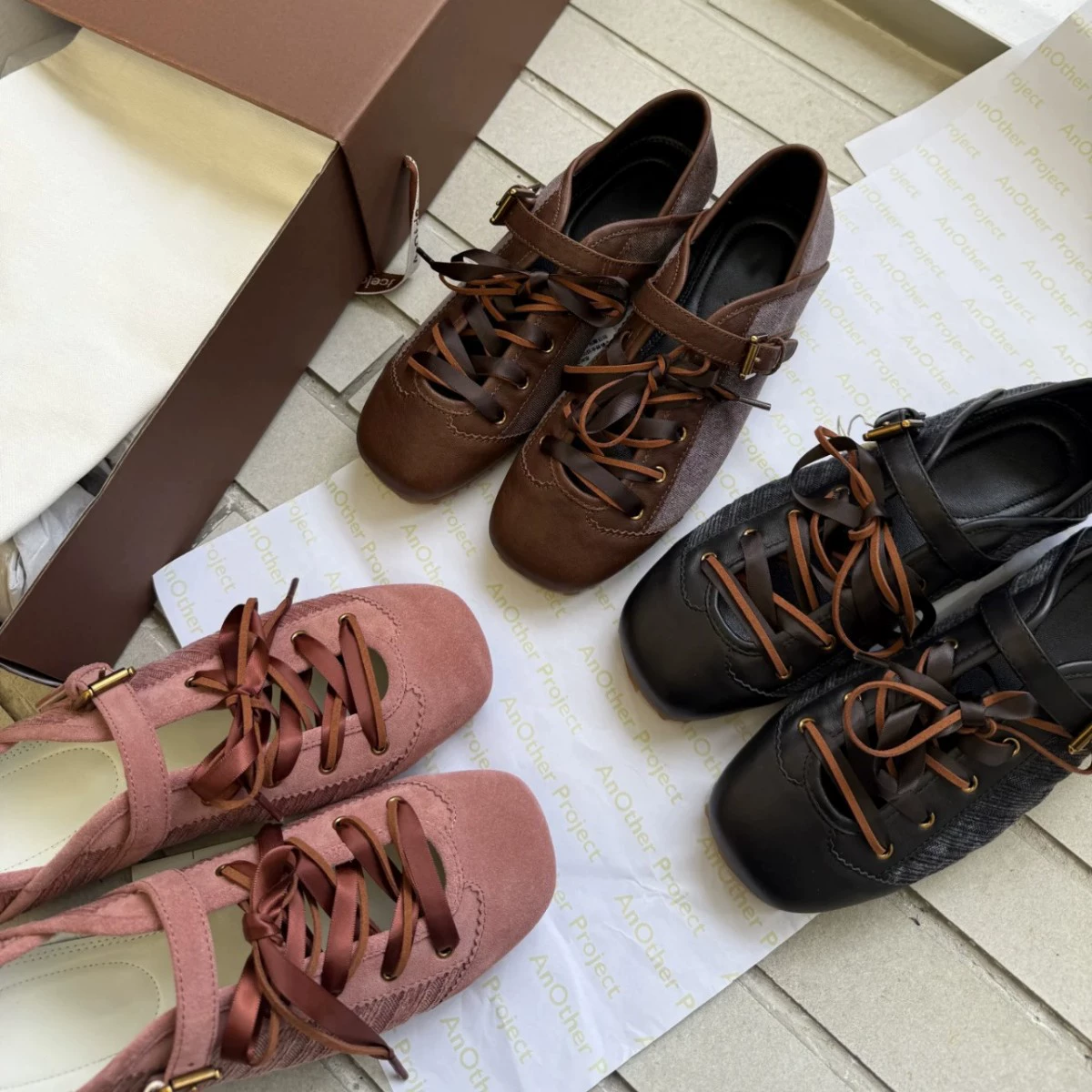 2025 New Shallow Lace Up Ballet Shoes Women Spring New Genuine Leather Round Toe Ribbon Flat German Training Shoes