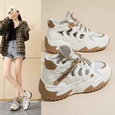 Korean New Dad Shoes for Women 2025 Summer Mesh Breathable Student Casual Thick Sole White Shoes · YANYAN China shoe factory