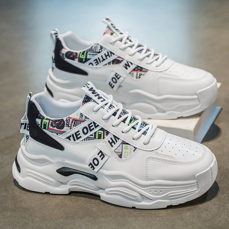 2026 New Fall Men's Breathable White Thick Sole Casual Dad Shoes