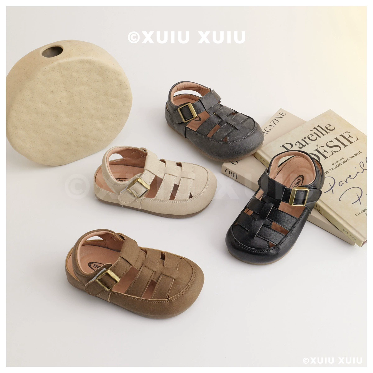 XSHX Little Rome Kids Sandals Hook and Loop Roman Cutout Ages 6-12