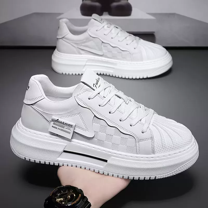 Winter New Men's Shell Toe White Shoes, Thick Sole Casual Sneakers