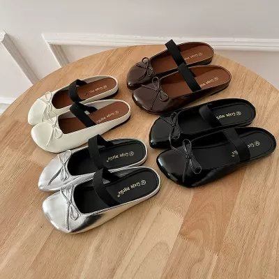 Irregular Mango Toe French Bow Strap Lazy Half Slippers for Women Summer Outdoor
