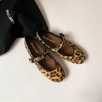 2025 Spring Round Toe Leopard Print Strap Flat Mary Jane Ballet Shoes for Women