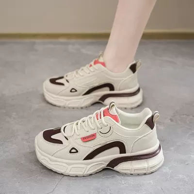 2025 Summer Women's Breathable White Sneakers Korean Thick Sole Heightening Casual Dad Shoes · YANYAN China shoe factory
