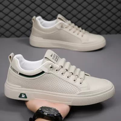 Spring Autumn Men's Casual Leather Shoes Breathable Sports Board Shoes White Sneakers · YANYAN China shoe factory
