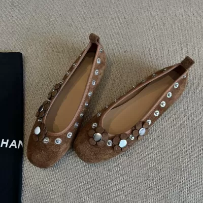 New Niche Rivet Flower Shallow Mary Janes Women 2025 Spring Summer New Suede Flat Ballet Shoes · YANYAN China shoe factory