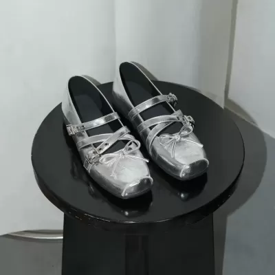 Korean New Bow Square Toe Shallow Ballet Shoes Women 2025 Summer New Buckle Mary Janes · YANYAN China shoe factory