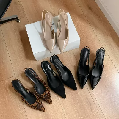 Women's Leopard Print Pointed Toe Stiletto Heels Closed Toe Sandals Spring Summer